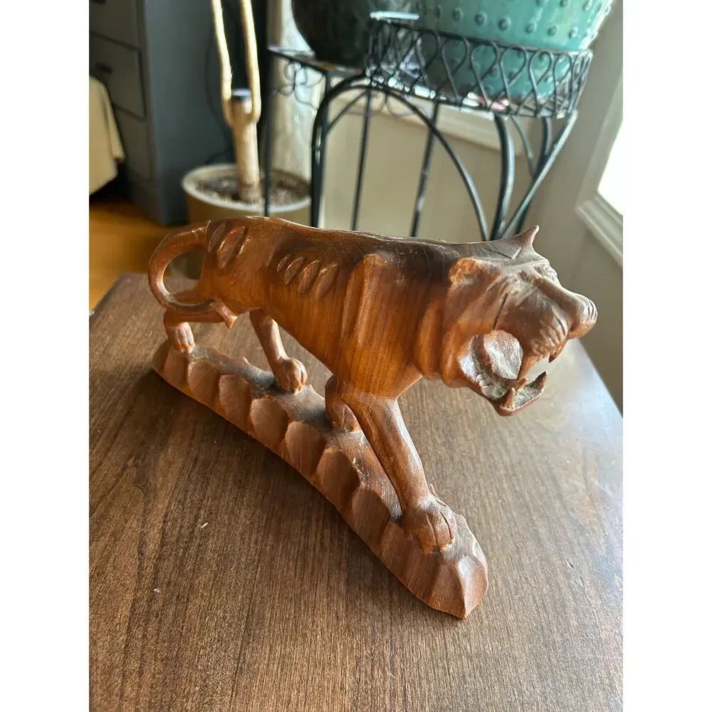 Vintage 70’s Hand Carved Wood Tiger